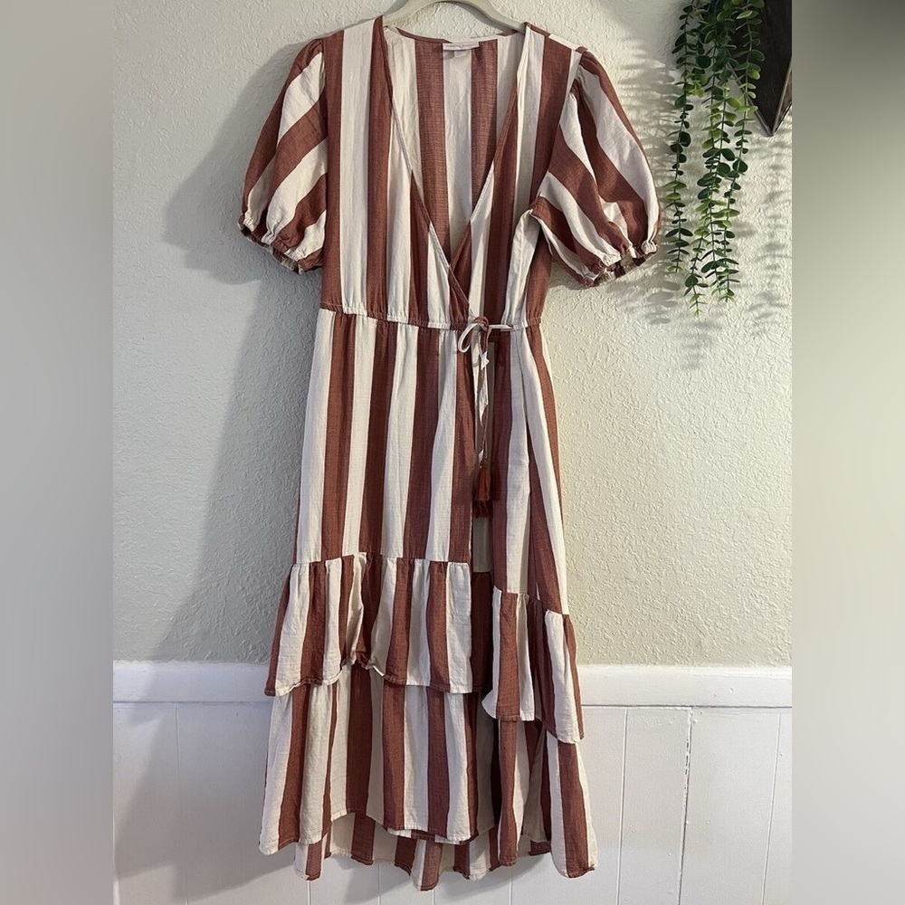Knox Rose Brown and White Ruffled Tiered Sundress